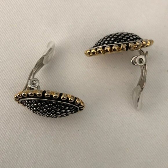 Textured Oval Clip On Earrings Silver & Gold - Picture 3 of 7